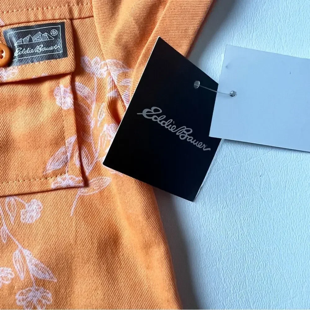Eddie Bauer Girls Orange Papaya Short Sleeve Button Front Tie Waisted Set Sz 18M